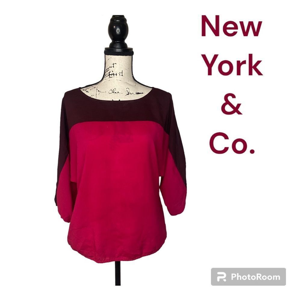 New York & Company Cold Shoulder Balloon Sleeve Blouse